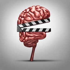 Picture of a brain with a clapboard to illustrate Savor Good Moments, Store the Memories