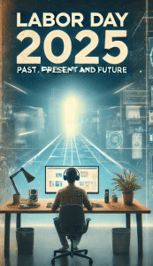 Present Labor Day. Happy Labor Day 2025! Image created by OnYourMark.com using DALL-E with modifications in Canva.com